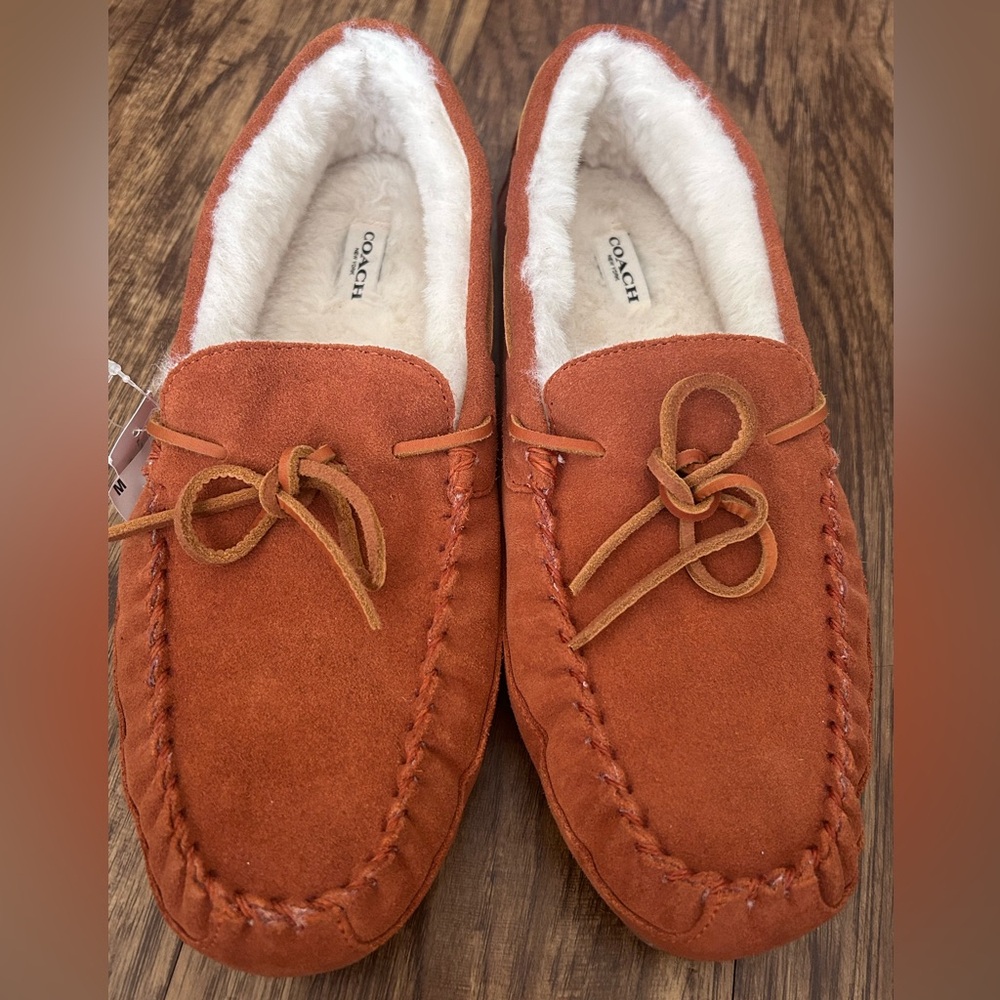 Coach Slipper Suede Fleece Shearling Khaki Moccasin